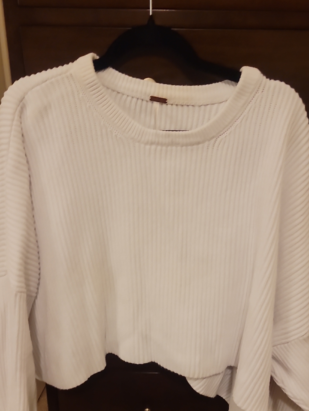 Free People Oversized White Boxy Ribbed Cropped Sweater Size Large